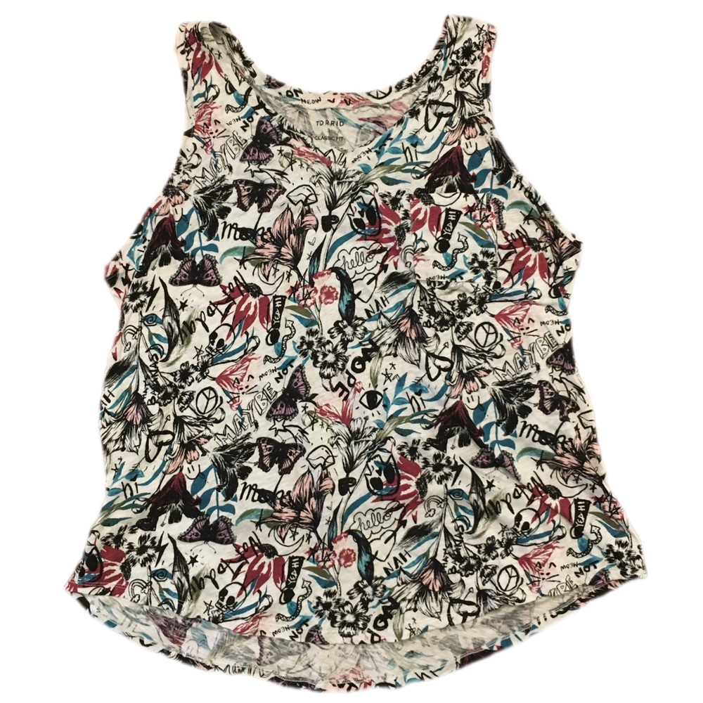 Torrid Pocket Tank Floral Butterfly White Size 3